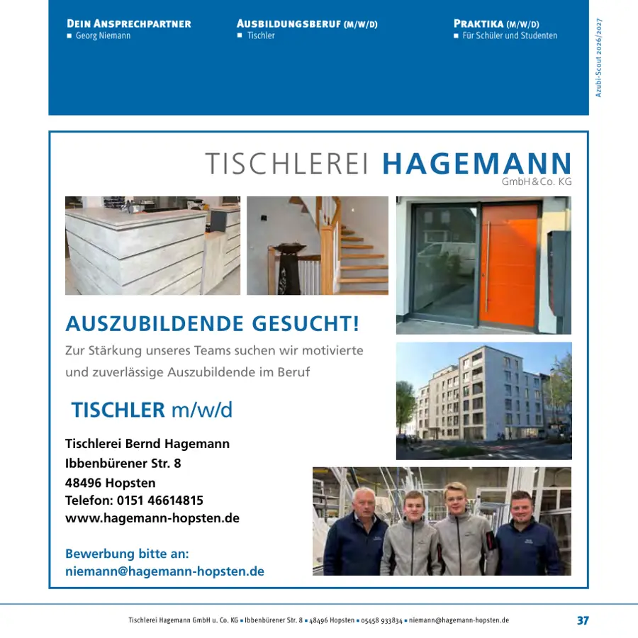Seite von Tischlerei Hagemann GmbH u. Co. KG im Azubi-Scout Ibbenbüren und Umgebung 2026/2027