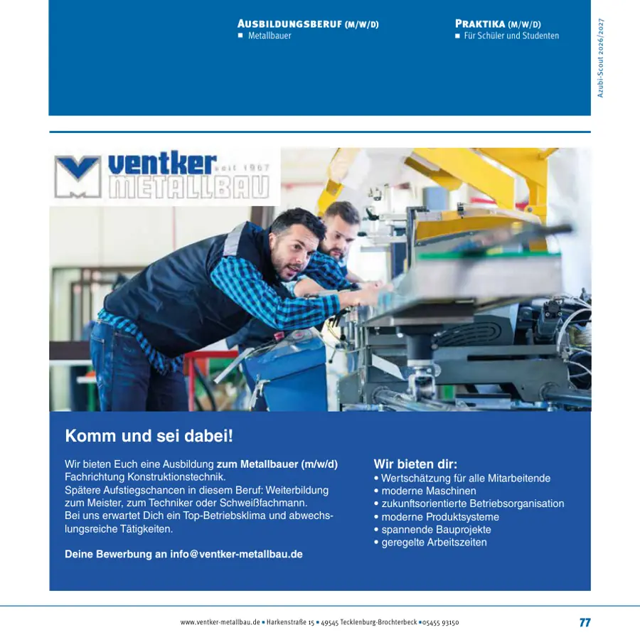 Seite von Ventker Metallbau im Azubi-Scout Ibbenbüren und Umgebung 2026/2027