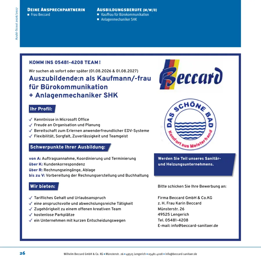 Seite von Wilhelm Beccard GmbH & Co. KG im Azubi-Scout Tecklenburg und Umgebung 2026/2027