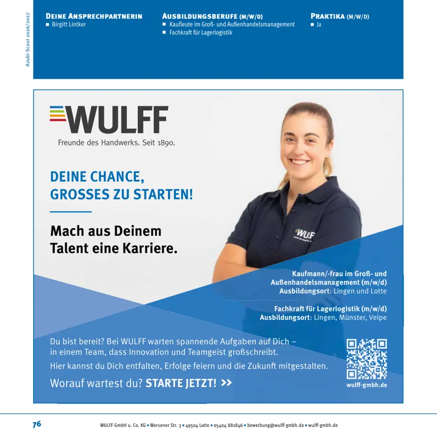 Seite von WULFF GmbH u. Co. KG im Azubi-Scout Ibbenbüren und Umgebung 2026/2027